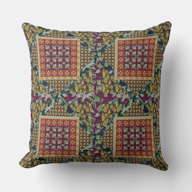 Almofada Quilt Squares Faux | Cores de queda | Paisley (Frente)
