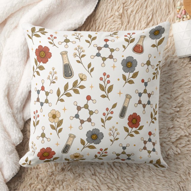 Almofada Química Botânica Vintage Molécula Floral (Cobertor)