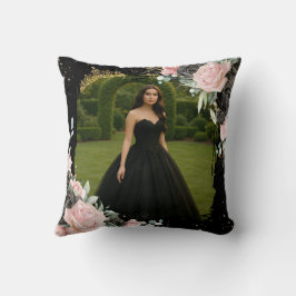 Almofada Quinceanera Black and Blush Pink Floral Photo