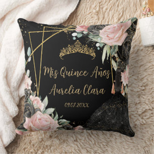 Almofada Quinceañera Black Pink Floral Girl Dress Princesa