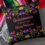 Almofada Quinceanera Mexicana Fiesta Flowers Black<br><div class="desc">Quinceañera travesseiro com flores de fiesta mexicanas - ou sentir-se à vontade para personalizar como um belo presente de guardas para celebrar qualquer ocasião. Este travesseiro colorido e vibrante da Quinceanera tem flores de arte folclórica mexicanas em azul e verde roxo cor-de-rosa. O modelo está pronto para você personalizar, com...</div>