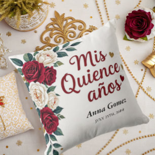 Almofada Quinceanera Rosa vermelha Personalizada Mis Quince