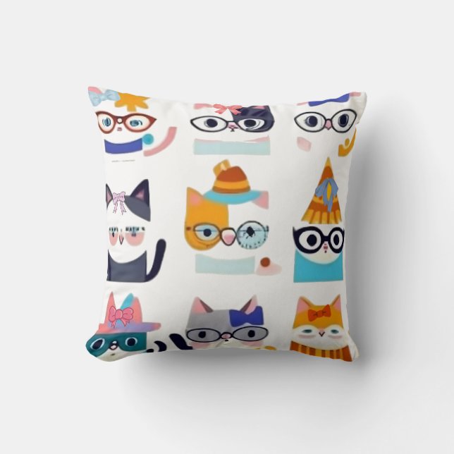 Almofada Quirky Cat Whimsic Feline Art para Cat Lovers (Frente)