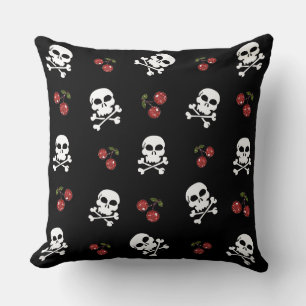 Almofada RAB Rockabilly Caveiras e Cerejas em Preto
