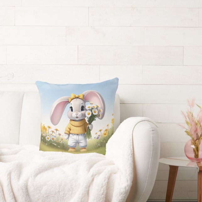 Almofada Rabbit holding bouquet of white daisies (Sofá)