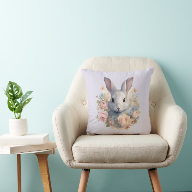 Almofada Rabbit Surrounded by Pastel Flowers Cute (Cadeira)
