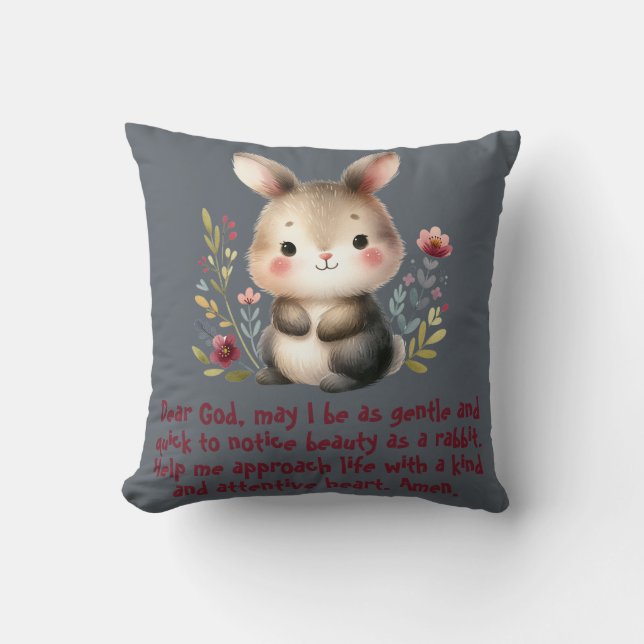 Almofada Rabbit Woodland Crianças Oração Cristã sobre Cinza (Frente)