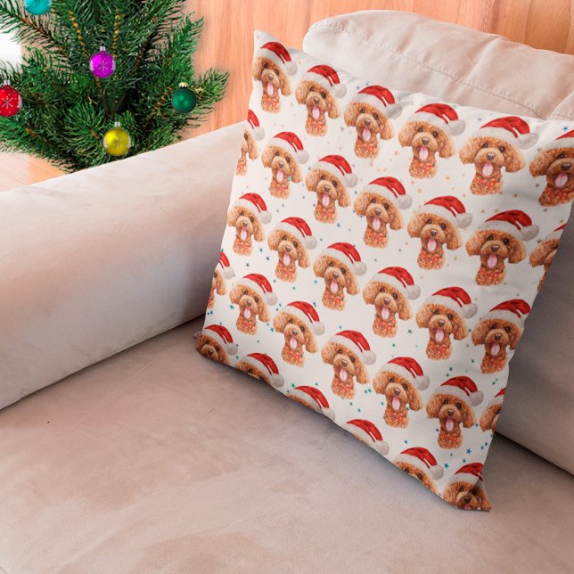 Almofada Raça de Cão Poodle Estrelas de Natal (Criador carregado)