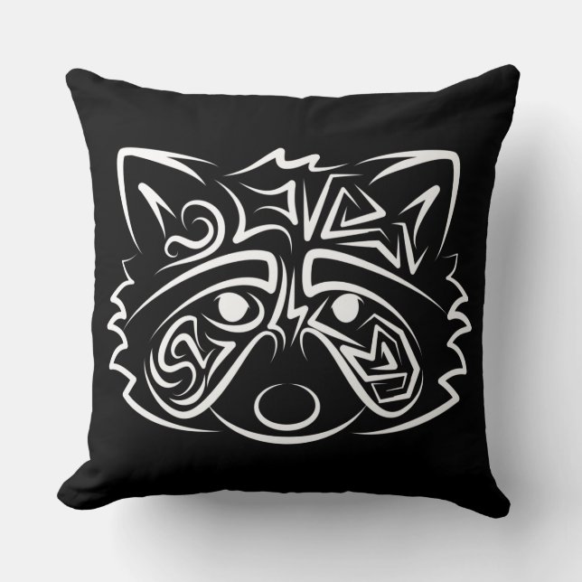Almofada Racconon Tribal Negro e Branco (Frente)