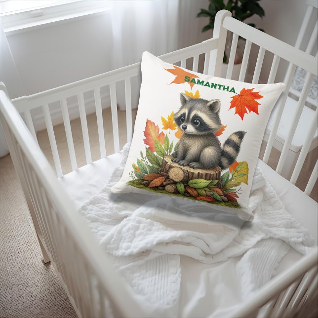 Almofada  Raccoon Throw Pillow Autumn Raccoon Pillow Cover (Criador carregado)