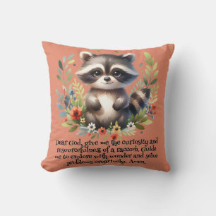 Almofada Raccoon Woodland Kids Christian Prayer a Rosa  