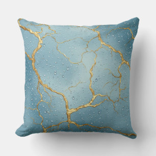 Almofada Rachaduras Kintsugi Douradas em Gotículas de Água