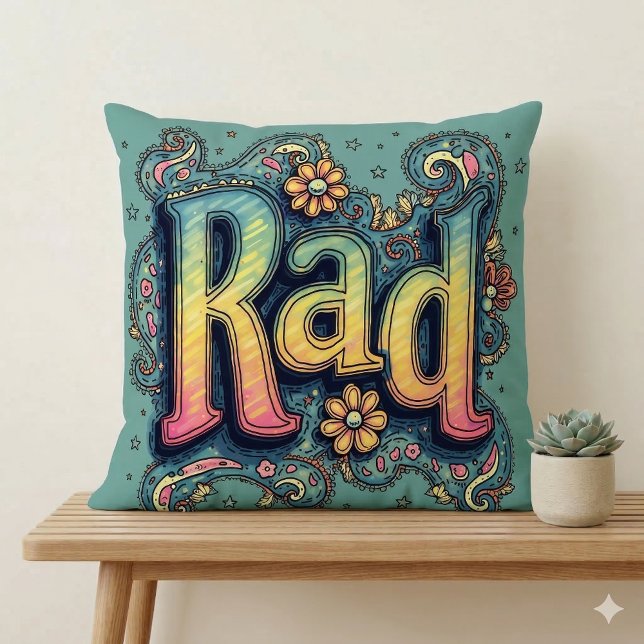 Almofada Rad 70s - Estética psicodélica Groovy (Rad 70s Groovy Psychedelic Aesthetic Throw Pillow Mockup A)