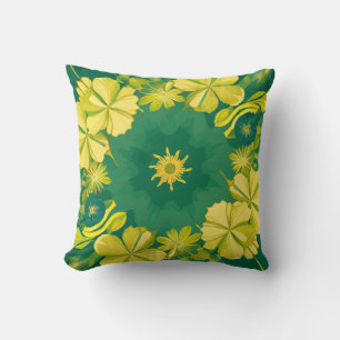 Almofada Radiação Floral: Padrão Botânico Amarelo e Verde