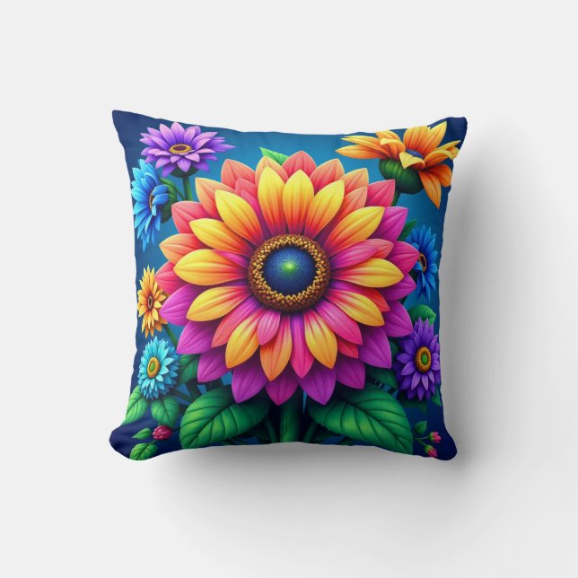 Almofada Radiant Rainbow Bloom Throw Pillow  Short (Frente)