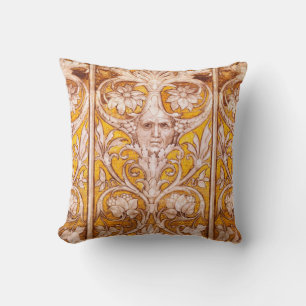 ALMOFADA RAIISSANCE GROTESQUE FACE, DOURADA FLORAL BRANCA