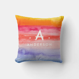Almofada Rainbow Bright Watercolor Nome da Família Monogram