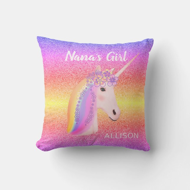 Almofada Rainbow Unicorn Glitter Nanas Girl personalizada (Frente)