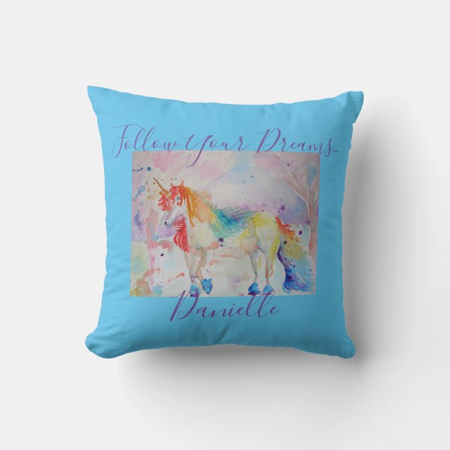 Almofada Rainbow Unicorn Siga Seu Cushion De Sonhos (Frente)