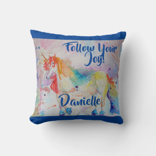 Almofada Rainbow Unicorn Watercolor Childs Name Cushion