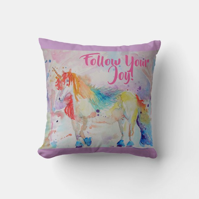 Almofada Rainbow Unicorn Watercolor Cushion (Frente)