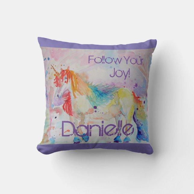 Almofada Rainbow Unicorn Watercolor Roxo Kids (Frente)