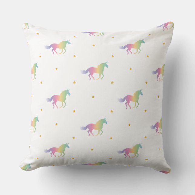 Almofada Rainbow Unicorns e Dourado padrão de estrelas (Frente)