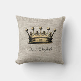 Almofada Rainha Elizabeth Custom Text Vintage Dourada Crown