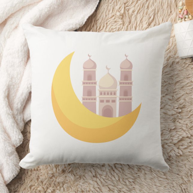 Almofada Ramadan Minimalist Mosque with Moon Throw Pillow (Cobertor)