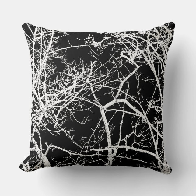 Almofada Ramais de árvore sobre fundo preto (Frente)
