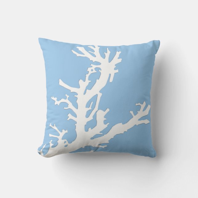 Almofada Ramal de coral - branco em azul pálido (Frente)