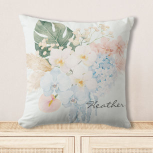 Almofada Ramalhete Floral de Flores Tropicais em Aquarela M