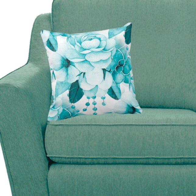 Almofada Ramalhete Floral Turquesa (Criador carregado)