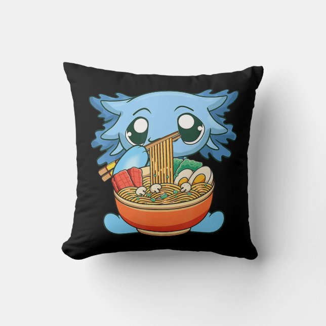 Almofada Ramen Axolotl Kawaii Anime Comida Japonesa Garota- (Frente)