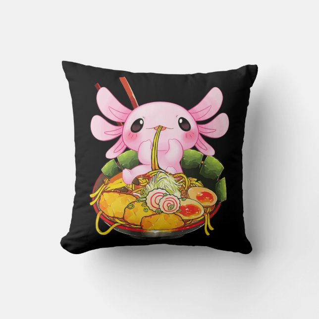 Almofada Ramen Axolotl Kawaii Anime Comida Japonesa Garota- (Frente)