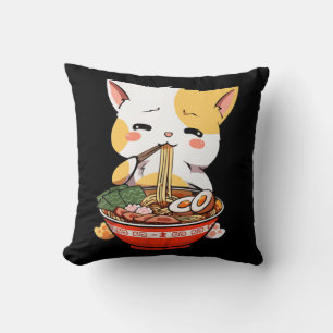 Almofada Ramen Cat Comendo Noodles Kawaii Anime Merch Gift 