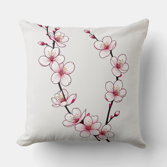 Almofada Ramificações Minimalistas do Flor de Cereja (Frente)