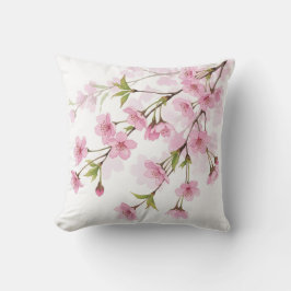 Almofada Ramo de Cerejeira em Aquarela Floral Rosa