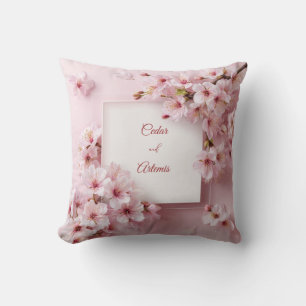 Almofada Ramo de Flor de Cerejeira Rosa e Pétala Flutuante