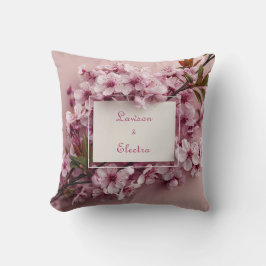 Almofada Ramo e Folha Realistas de Flor de Cerejeira Rosa