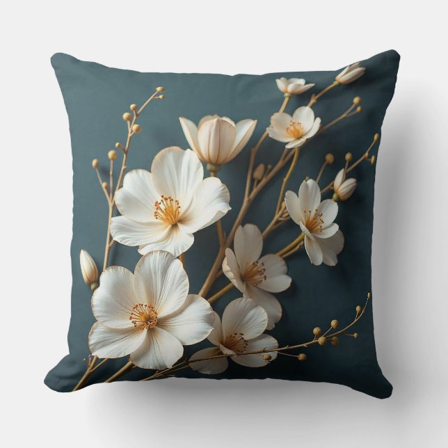 Almofada 🌸 Ramo Floral Branco Creme Decoração de Sala 🌸 (Frente)