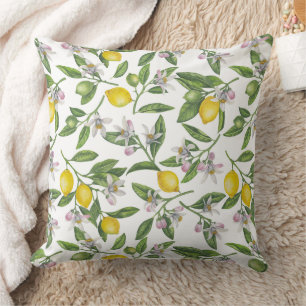 Almofada Ramos de limão com flores e fruta em branco