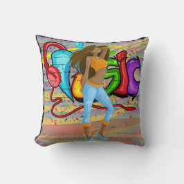 Almofada Rapariga Dançando Grafite de Música Fundo 2