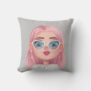 Almofada Rapariga de Cartografia com Cabelo Rosa