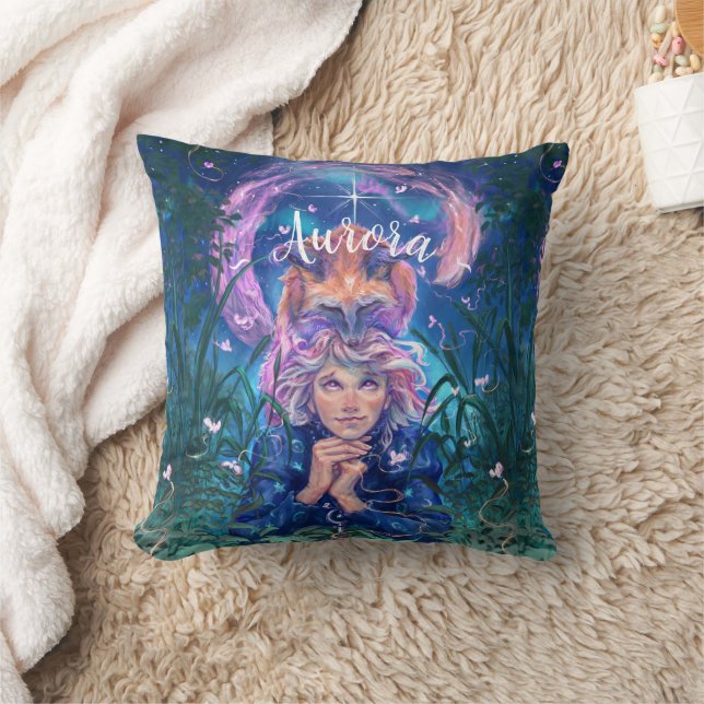 Almofada Rapariga e a magicfox noitada na floresta (Cobertor)
