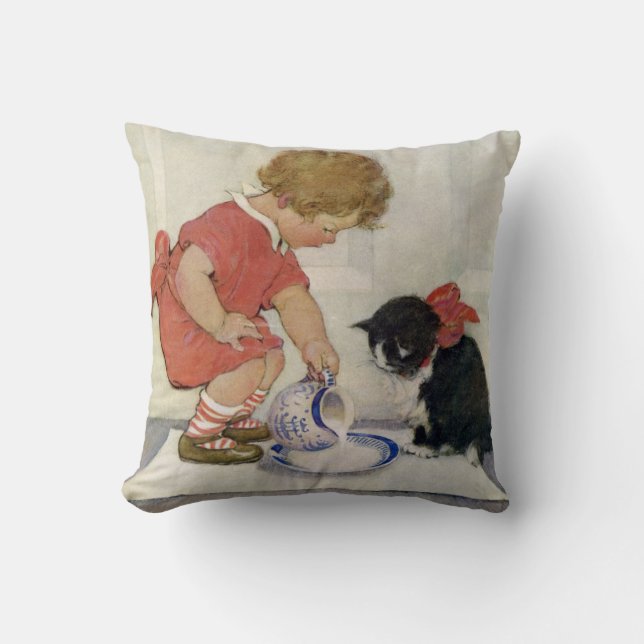 Almofada Rapariga e Kitten, Jessie Willcox Smith (Frente)