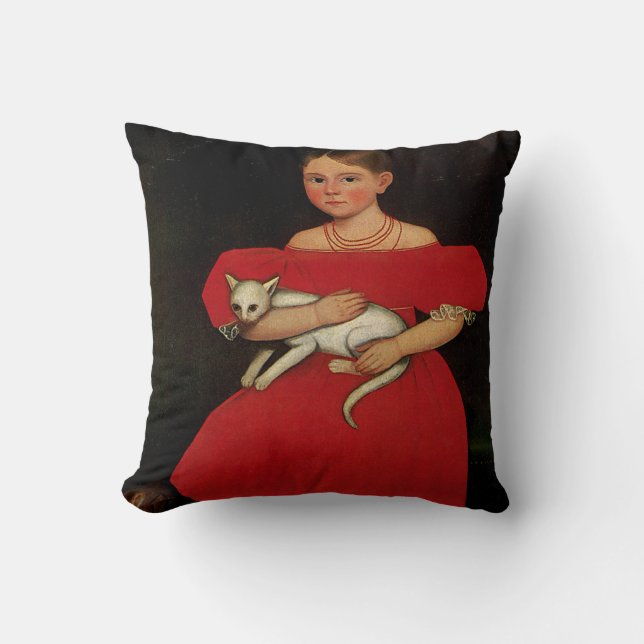 Almofada Rapariga em Vermelho com seu Gato e Cão (Frente)