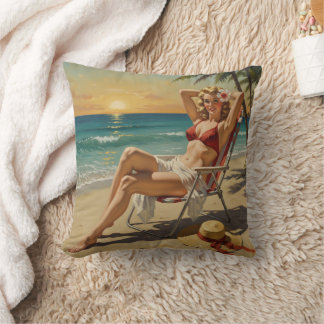 Almofada Rapariga na praia Retro '50 Pin-up art