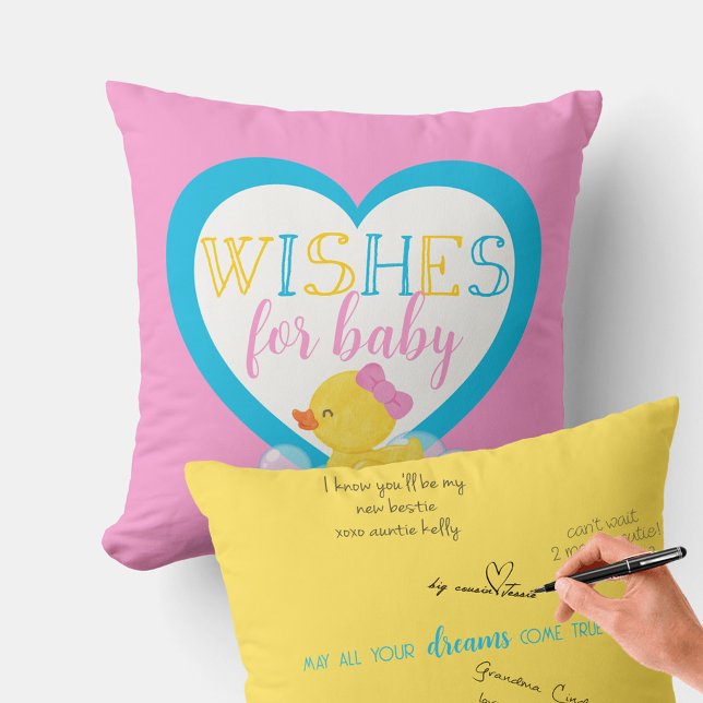 Almofada Rapariga Pato Deseja Travesseiro de Assinatura Aut (Girl Rubber Duck Baby Shower Wishes for Baby Keepsake Autograph Pillow)