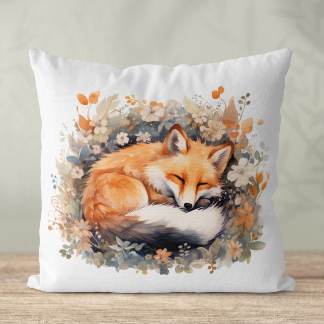 Almofada Rapariga Raposa Adormecida Fofa (Cute sleeping fox watercolour pillow)